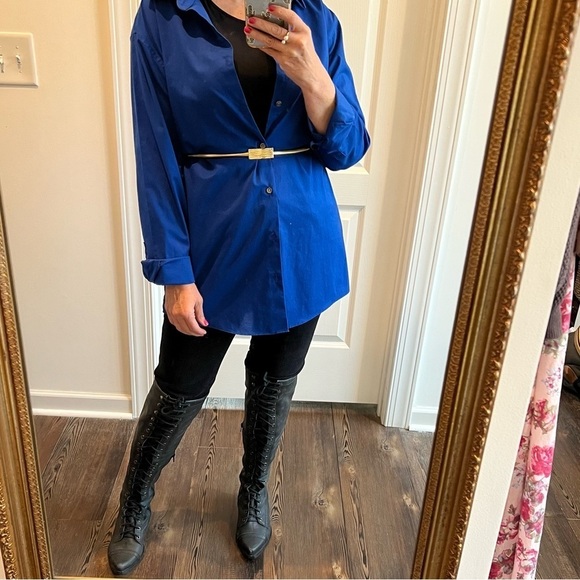 Royal sapphire cobalt blue oversized classic  boyfriend button up down shirt - Picture 8 of 12